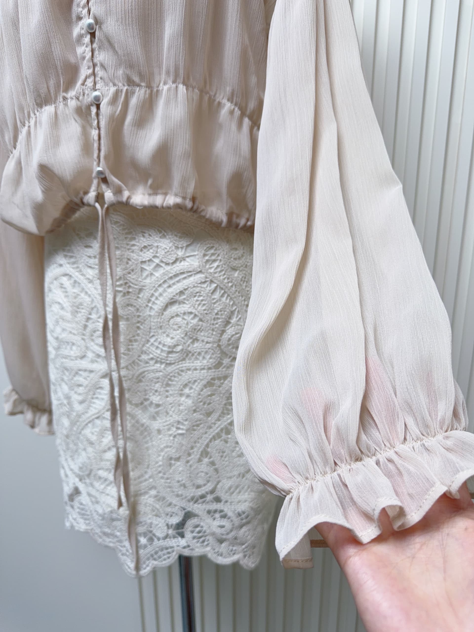 skk store Romantik 작은 셔츠 쉬폰 주름 셔츠 마이크로 ~을 통해 블라우스 첨부 된 230g 두꺼운 모달 튜브탑 상세 이미지 4