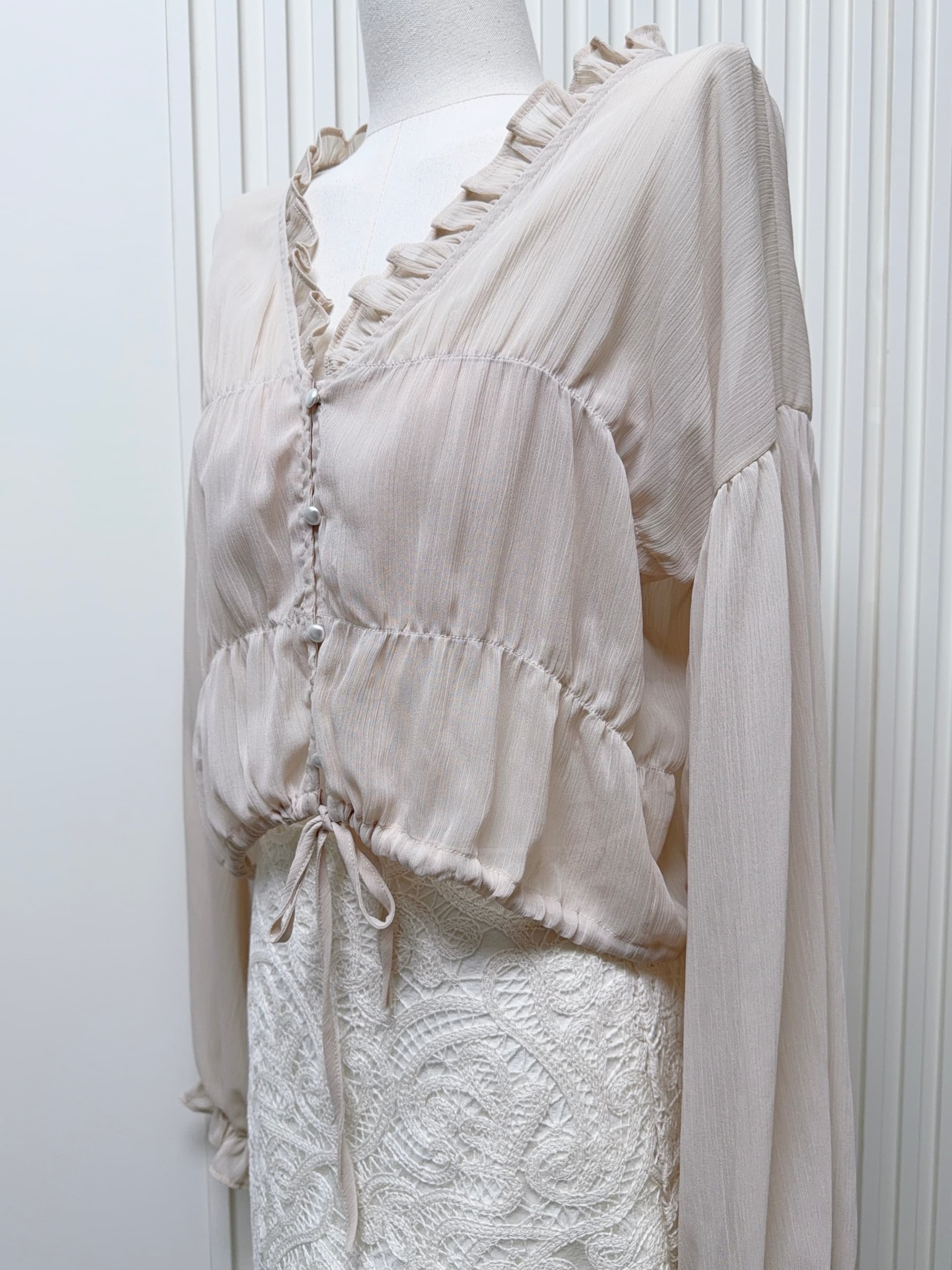 skk store Romantik 작은 셔츠 쉬폰 주름 셔츠 마이크로 ~을 통해 블라우스 첨부 된 230g 두꺼운 모달 튜브탑 상세 이미지 5