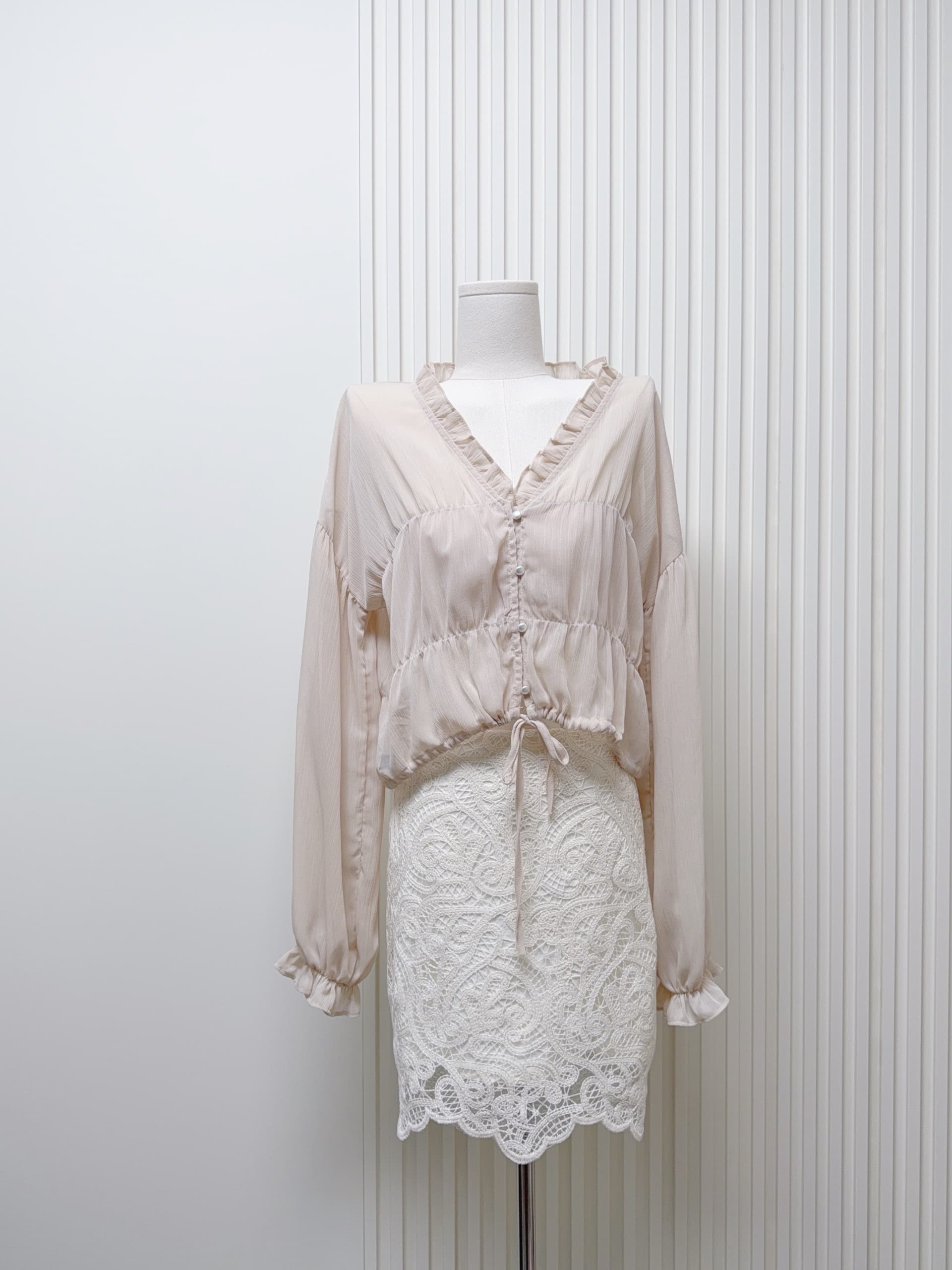 skk store Romantik 작은 셔츠 쉬폰 주름 셔츠 마이크로 ~을 통해 블라우스 첨부 된 230g 두꺼운 모달 튜브탑 상세 이미지 6