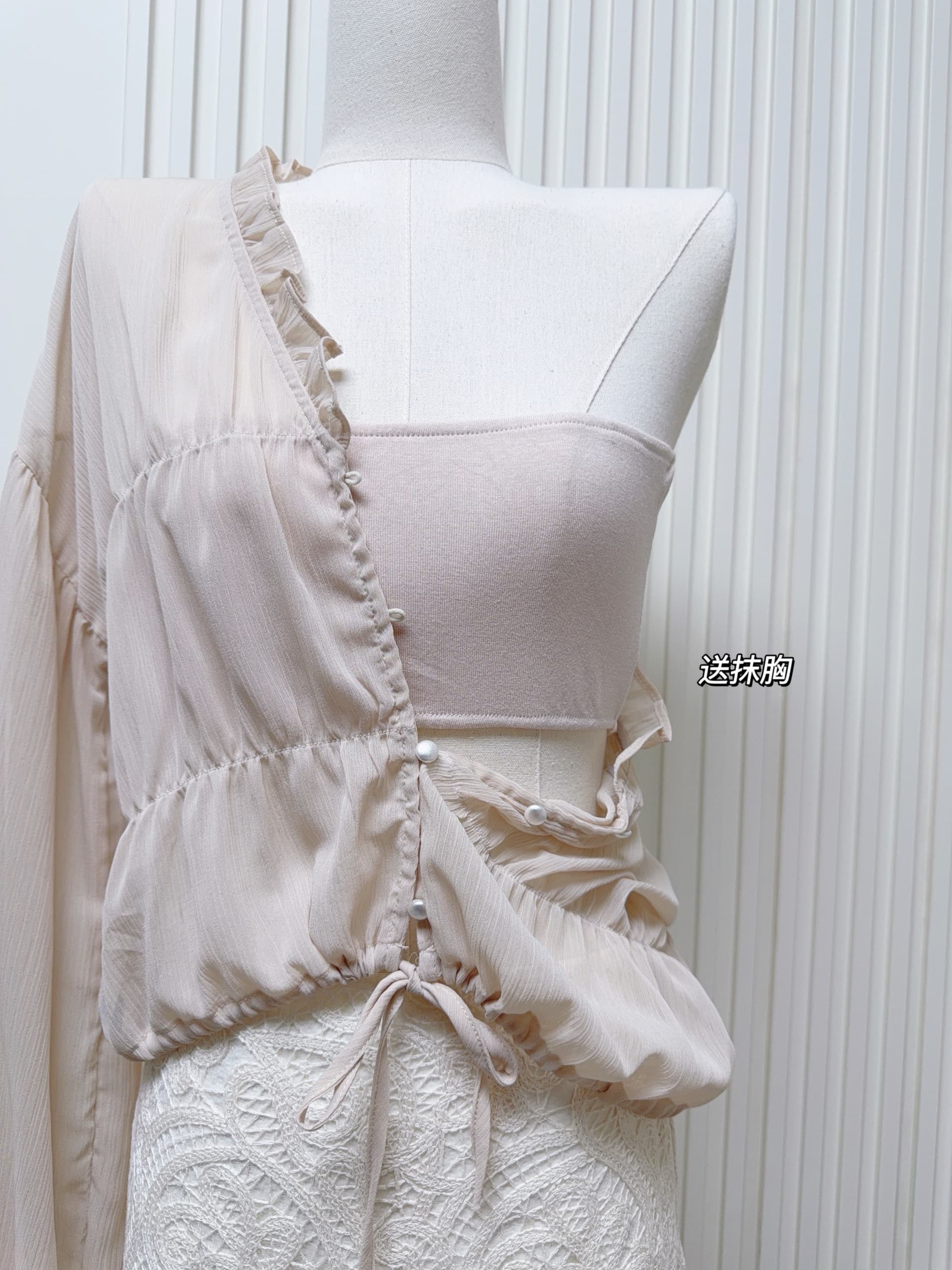 skk store Romantik 작은 셔츠 쉬폰 주름 셔츠 마이크로 ~을 통해 블라우스 첨부 된 230g 두꺼운 모달 튜브탑 상세 이미지 9