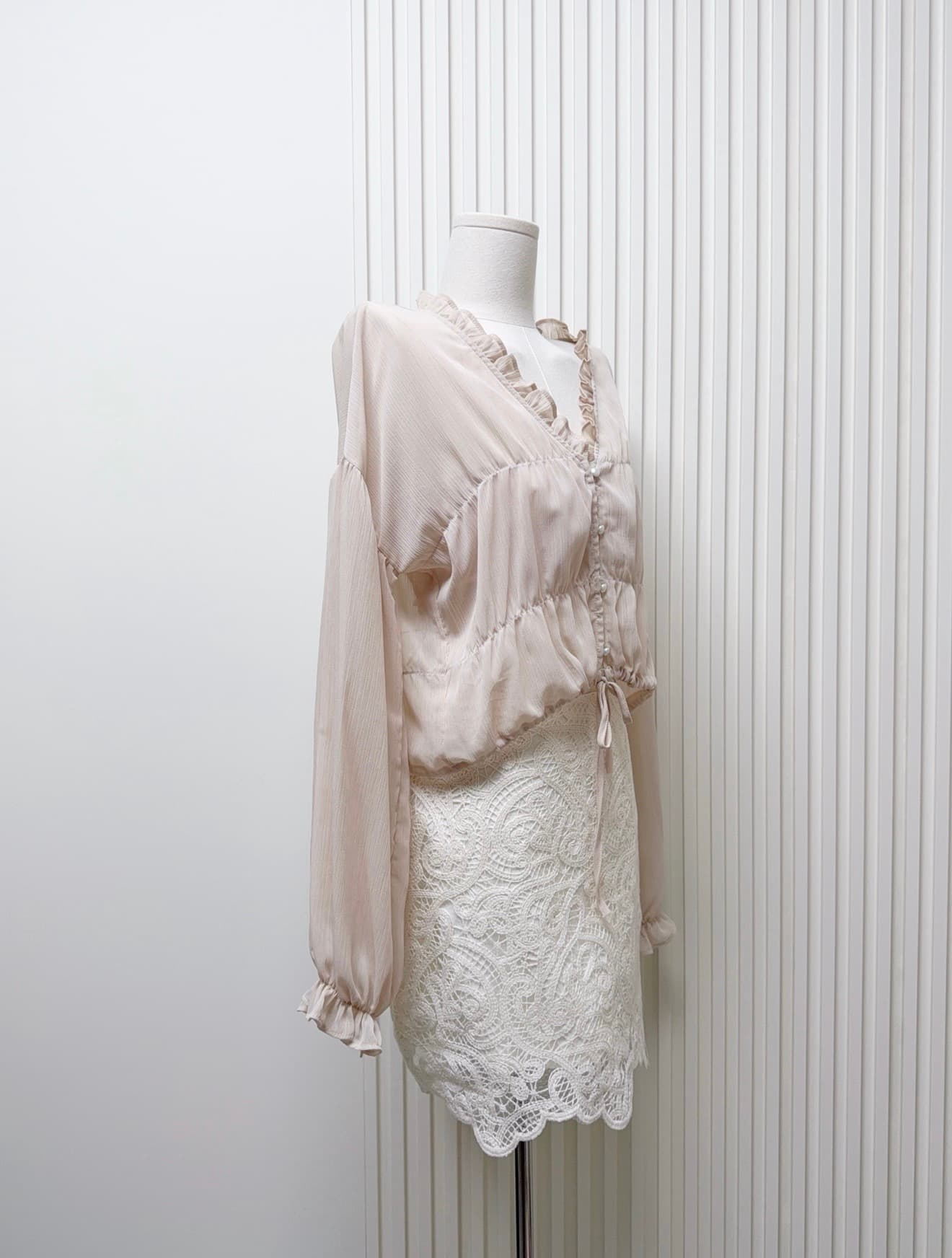skk store Romantik 작은 셔츠 쉬폰 주름 셔츠 마이크로 ~을 통해 블라우스 첨부 된 230g 두꺼운 모달 튜브탑 상세 이미지 10