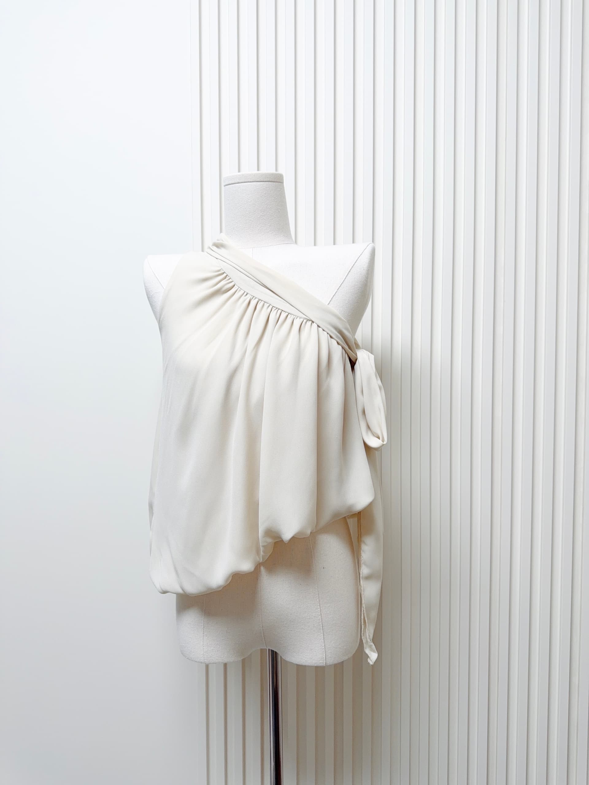 skk store 교토 휴일 쉬 妍 바람 분위기 센스 ootd 170g 프랑스식 비스듬한 어깨 의류 리본 조끼 상세 이미지 2