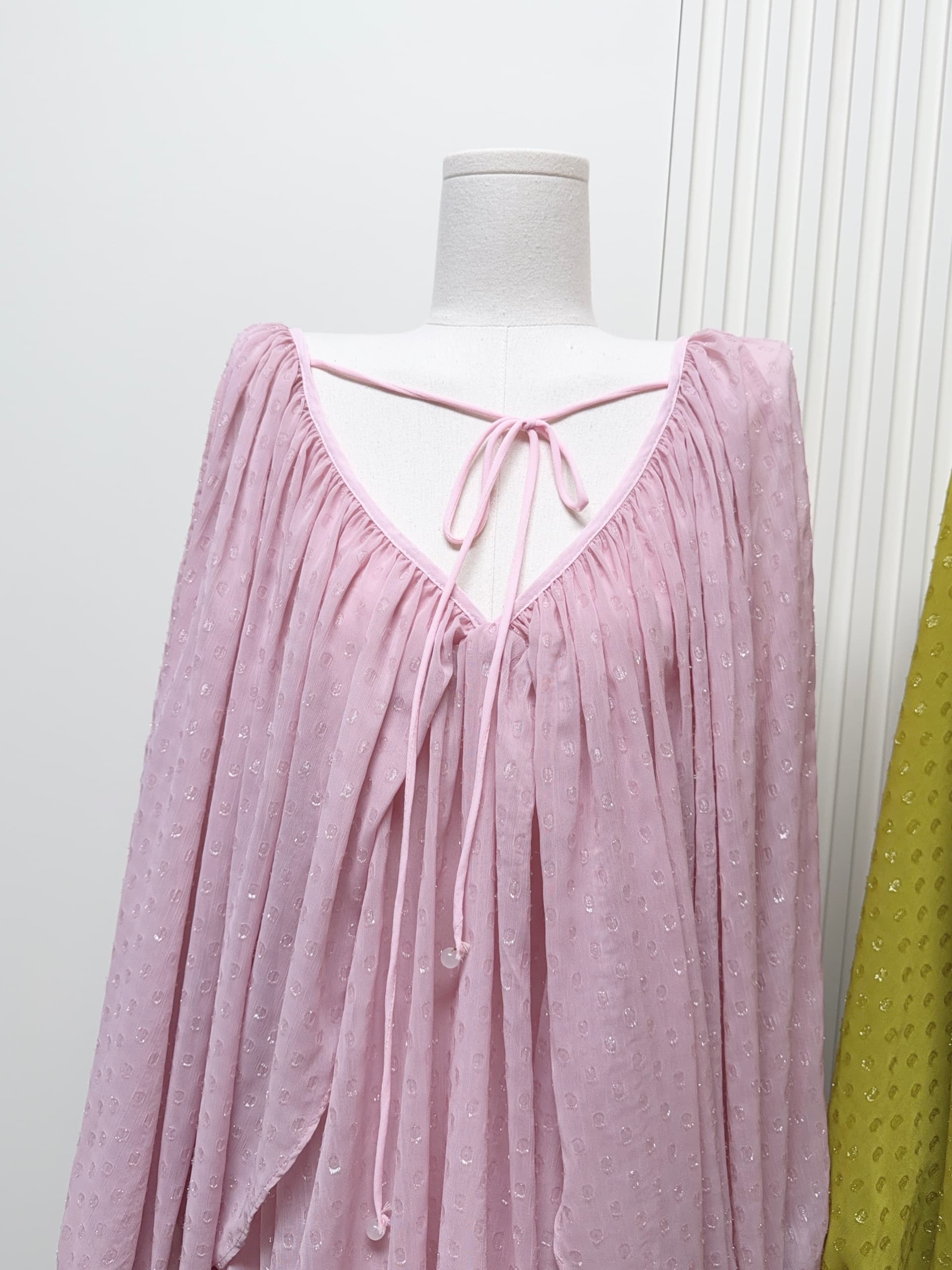 icelolly 아름다운 아니요 명중 섹션 V넥 루즈핏 도트 무늬 휴가 여성 드레스 여름 작은 키 천 금빛 바람 치마 이미지 3