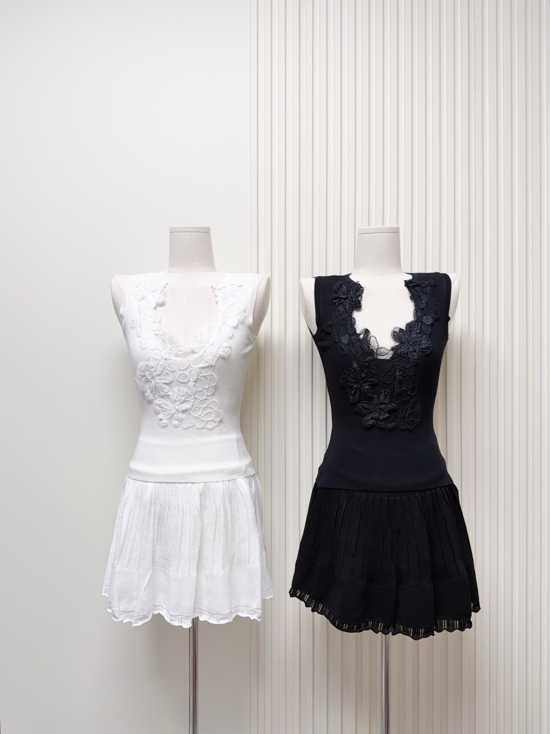 okmashop 부드러운 안개 발레 민소매 니트 스웨터 여성 여름 고급 센스 몸매 가꾸기 슬림해 보이는 V넥 레이스 맨위 상세 이미지 6