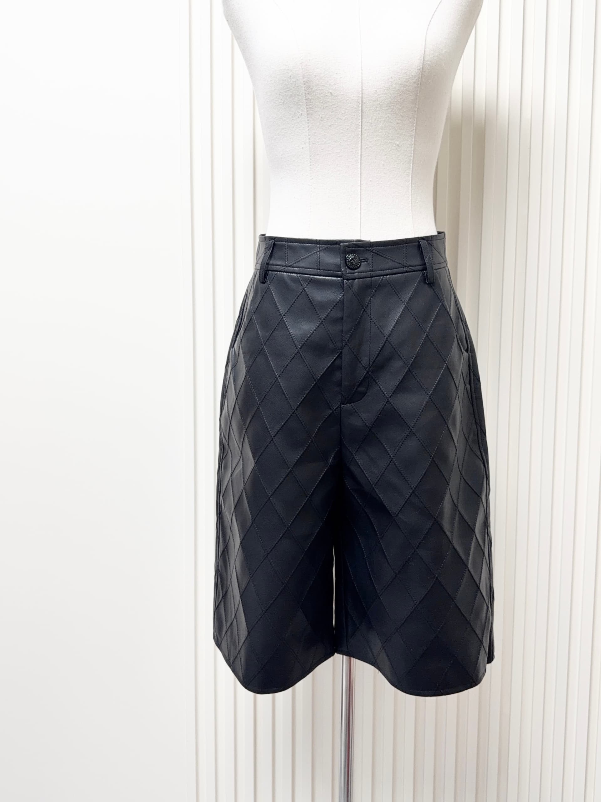 nss collection 중년 향기로운 향 vtg 링 그리드 블랙 5 점 가죽 바지 스트레이트 슬림해 보이는 다용도 바지