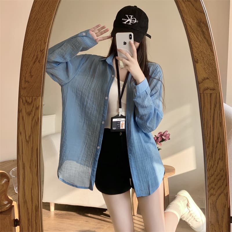 실사 감소되지 않음 도파민 자외선 차단 셔츠 루즈핏 캐주얼 다용도 봄 여름 새로운 얇은 스타일 통기성 셔츠 오픈 가디건 상세 이미지 6
