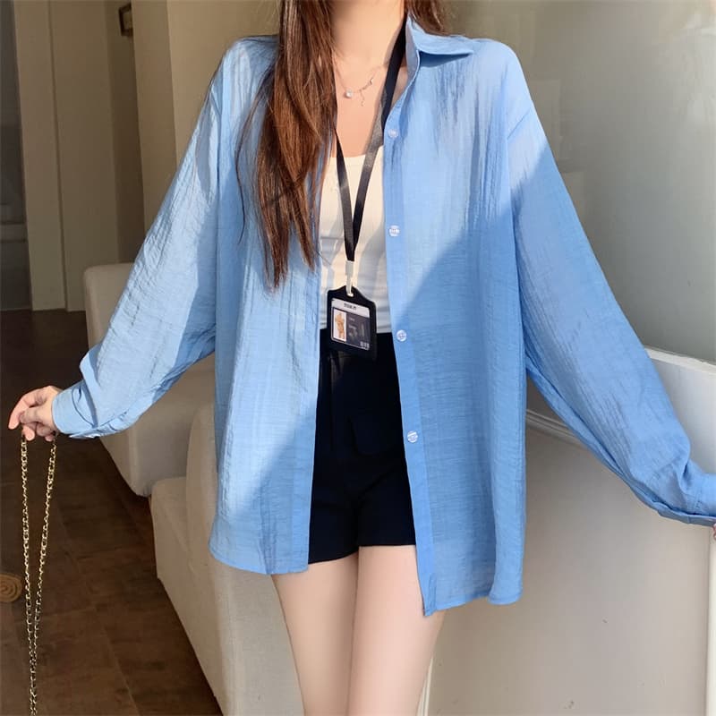 실사 감소되지 않음 도파민 자외선 차단 셔츠 루즈핏 캐주얼 다용도 봄 여름 새로운 얇은 스타일 통기성 셔츠 오픈 가디건 상세 이미지 9