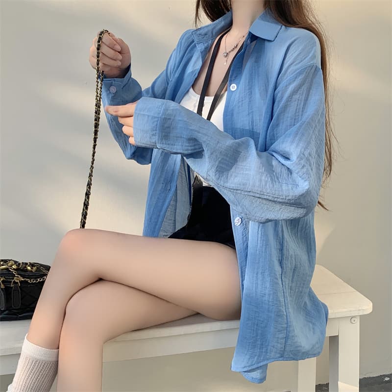 실사 감소되지 않음 도파민 자외선 차단 셔츠 루즈핏 캐주얼 다용도 봄 여름 새로운 얇은 스타일 통기성 셔츠 오픈 가디건 상세 이미지 12