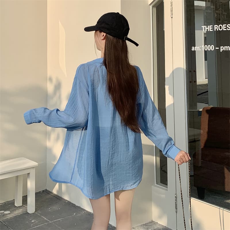 실사 감소되지 않음 도파민 자외선 차단 셔츠 루즈핏 캐주얼 다용도 봄 여름 새로운 얇은 스타일 통기성 셔츠 오픈 가디건 상세 이미지 13