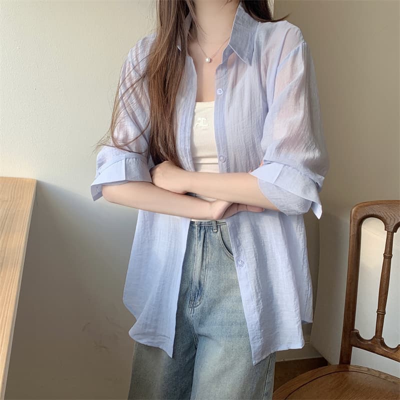 실사 감소되지 않음 도파민 자외선 차단 셔츠 루즈핏 캐주얼 다용도 봄 여름 새로운 얇은 스타일 통기성 셔츠 오픈 가디건 상세 이미지 17