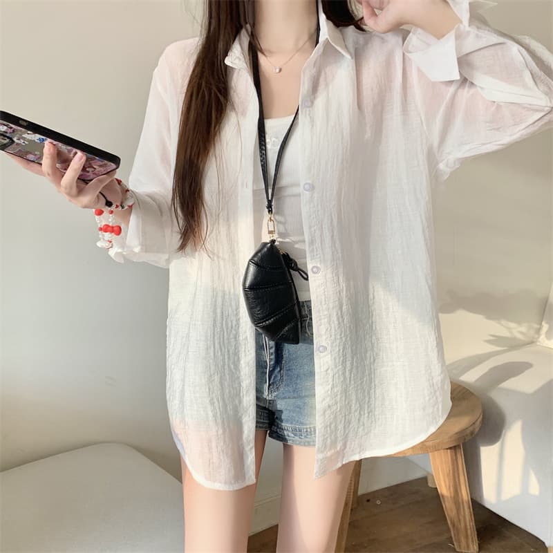 실사 감소되지 않음 도파민 자외선 차단 셔츠 루즈핏 캐주얼 다용도 봄 여름 새로운 얇은 스타일 통기성 셔츠 오픈 가디건 상세 이미지 2