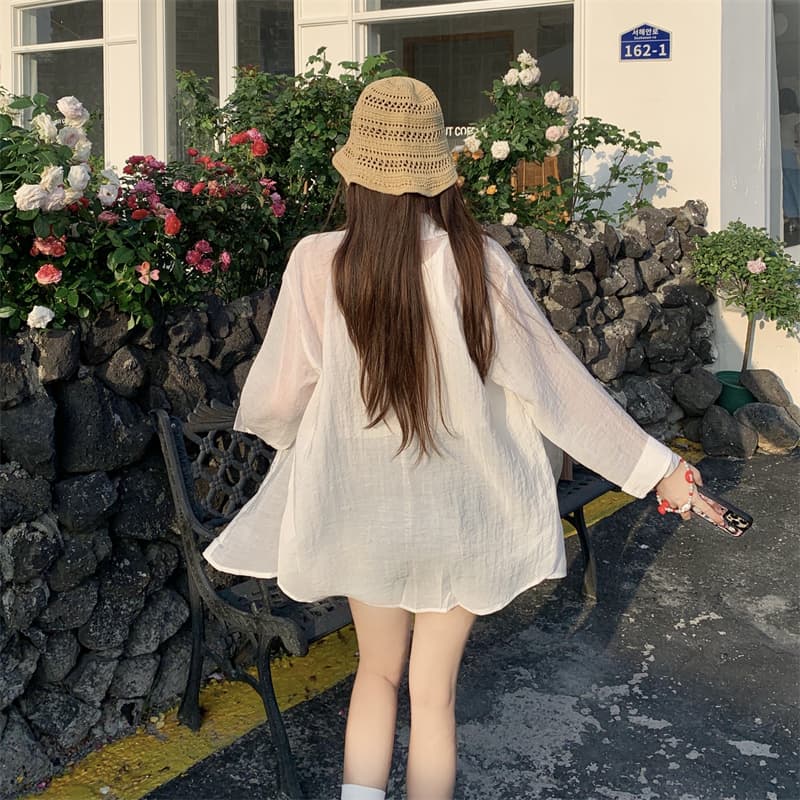 실사 감소되지 않음 도파민 자외선 차단 셔츠 루즈핏 캐주얼 다용도 봄 여름 새로운 얇은 스타일 통기성 셔츠 오픈 가디건 상세 이미지 5