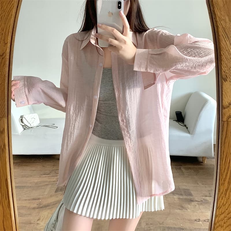 실사 감소되지 않음 도파민 자외선 차단 셔츠 루즈핏 캐주얼 다용도 봄 여름 새로운 얇은 스타일 통기성 셔츠 오픈 가디건 상세 이미지 18