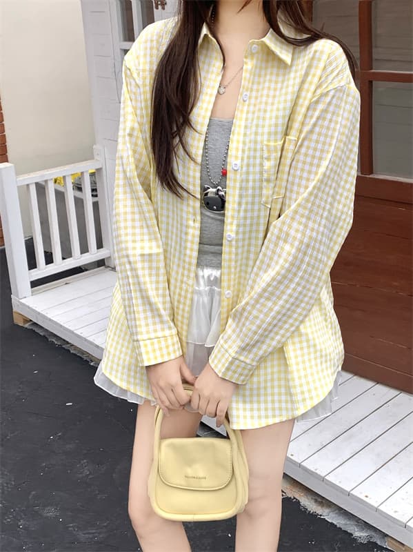 실사 한 부서 레트로 체크무늬 질감 센스 여성 셔츠 새로운 루즈핏 다용도 셔츠 재킷 작은 대중 맨위 트렌디 상세 이미지 32