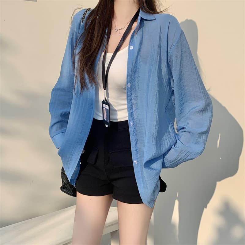 실사 감소되지 않음 도파민 자외선 차단 셔츠 루즈핏 캐주얼 다용도 봄 여름 새로운 얇은 스타일 통기성 셔츠 오픈 가디건 이미지 2