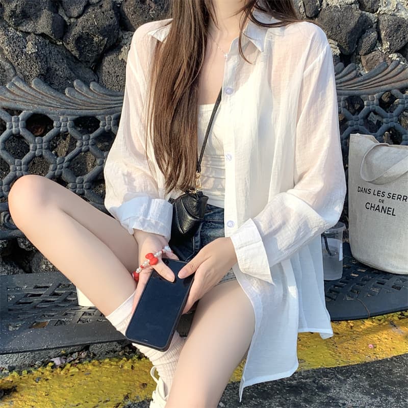 실사 감소되지 않음 도파민 자외선 차단 셔츠 루즈핏 캐주얼 다용도 봄 여름 새로운 얇은 스타일 통기성 셔츠 오픈 가디건 이미지 3