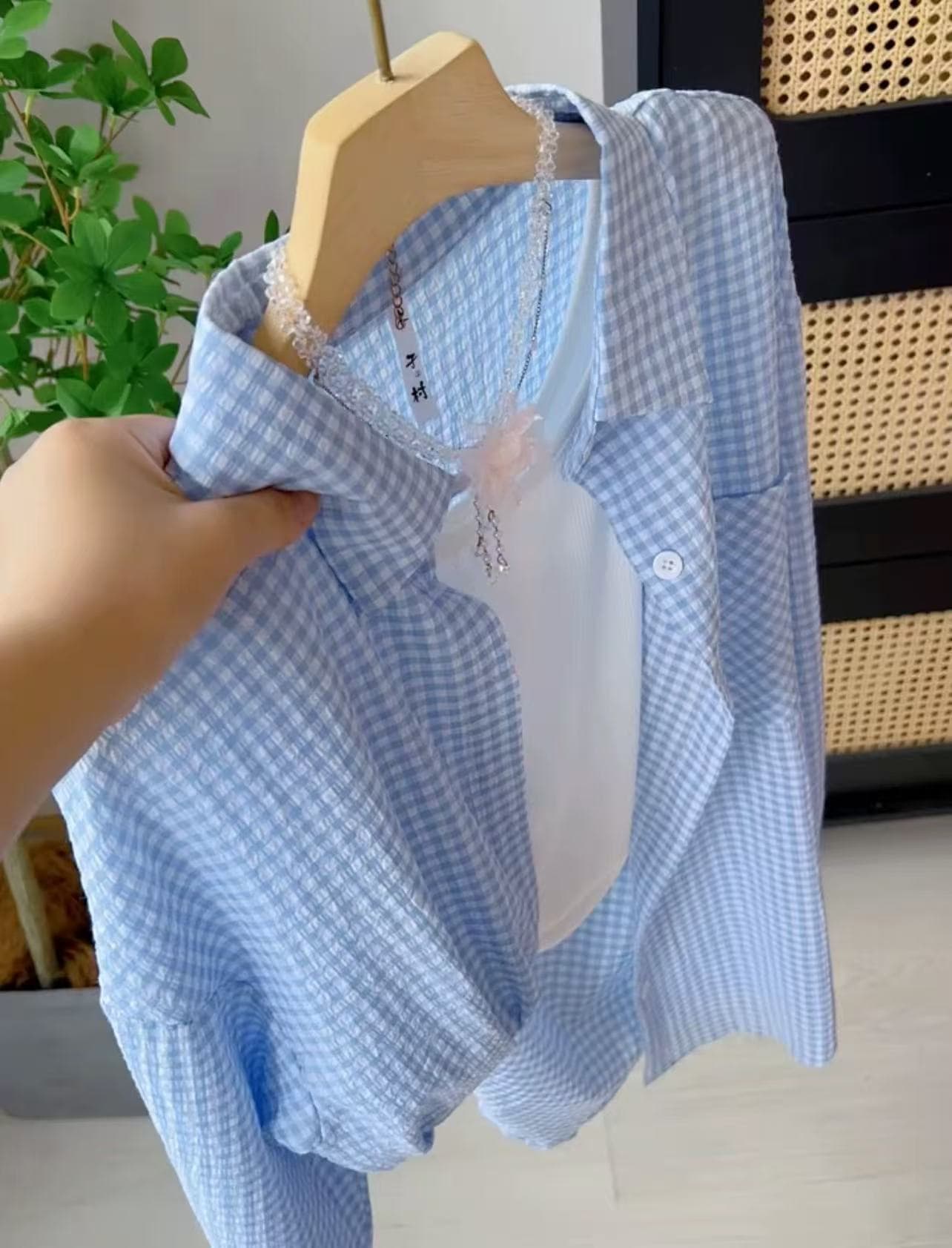 비 실사 감소되지 않음 한 부서 레트로 체크무늬 질감 센스 셔츠 새로운 루즈핏 다용도 셔츠 재킷 작은 대중 맨위 이미지 4