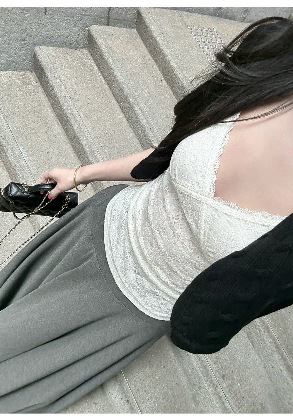 순수한 욕망 바람 레이스 레이스 캐미솔 여름 디자인 센스 섹시함 민소매 V넥 맨위 슬림해 보이는 벨트 가슴 패드 상세 이미지 2