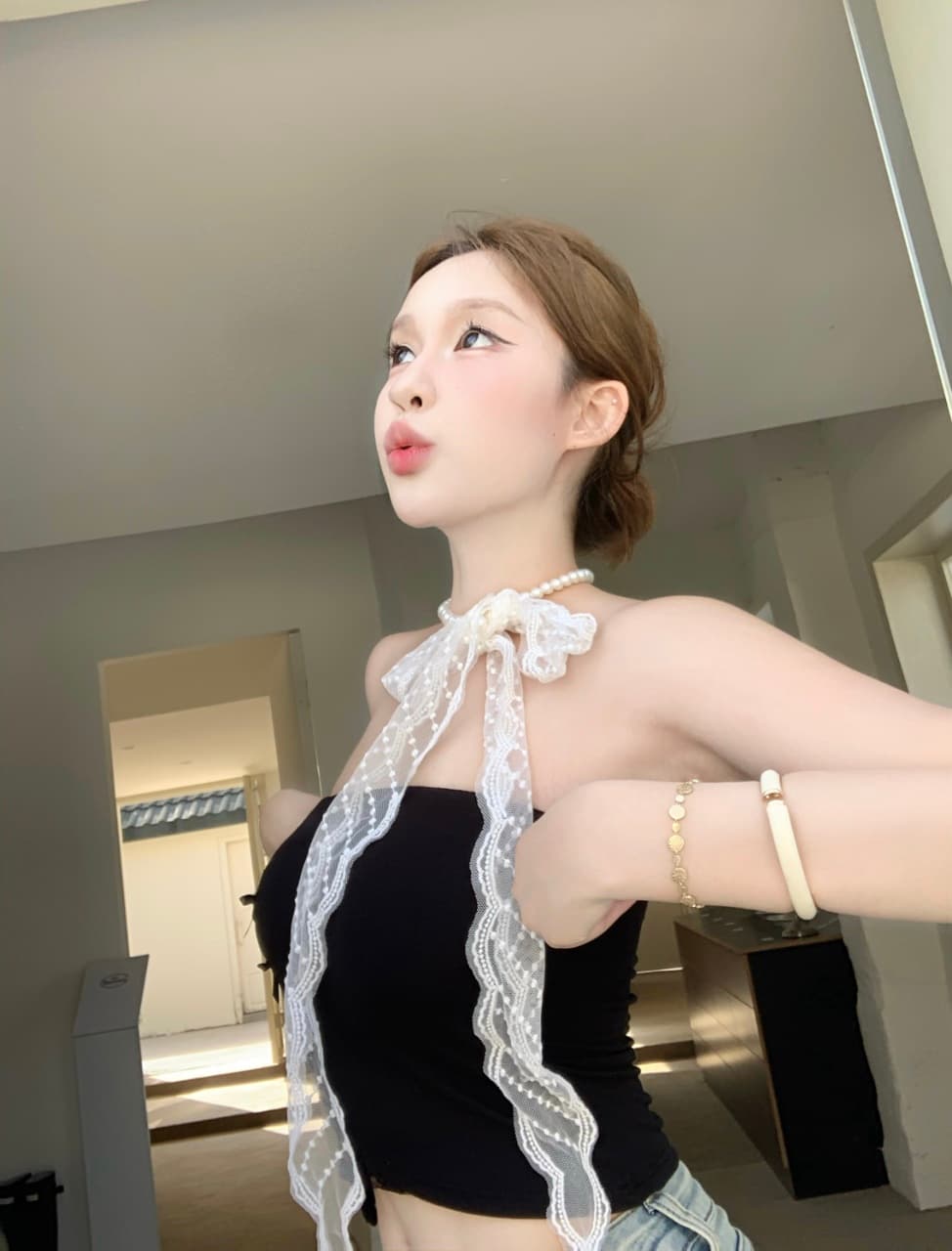 도파민 불규칙 레이스 캐미솔 여름 태국 사람 스타일 핫걸 오프숄더 행침 목 튜브탑 작은 맨위 아름다운 상세 이미지 11