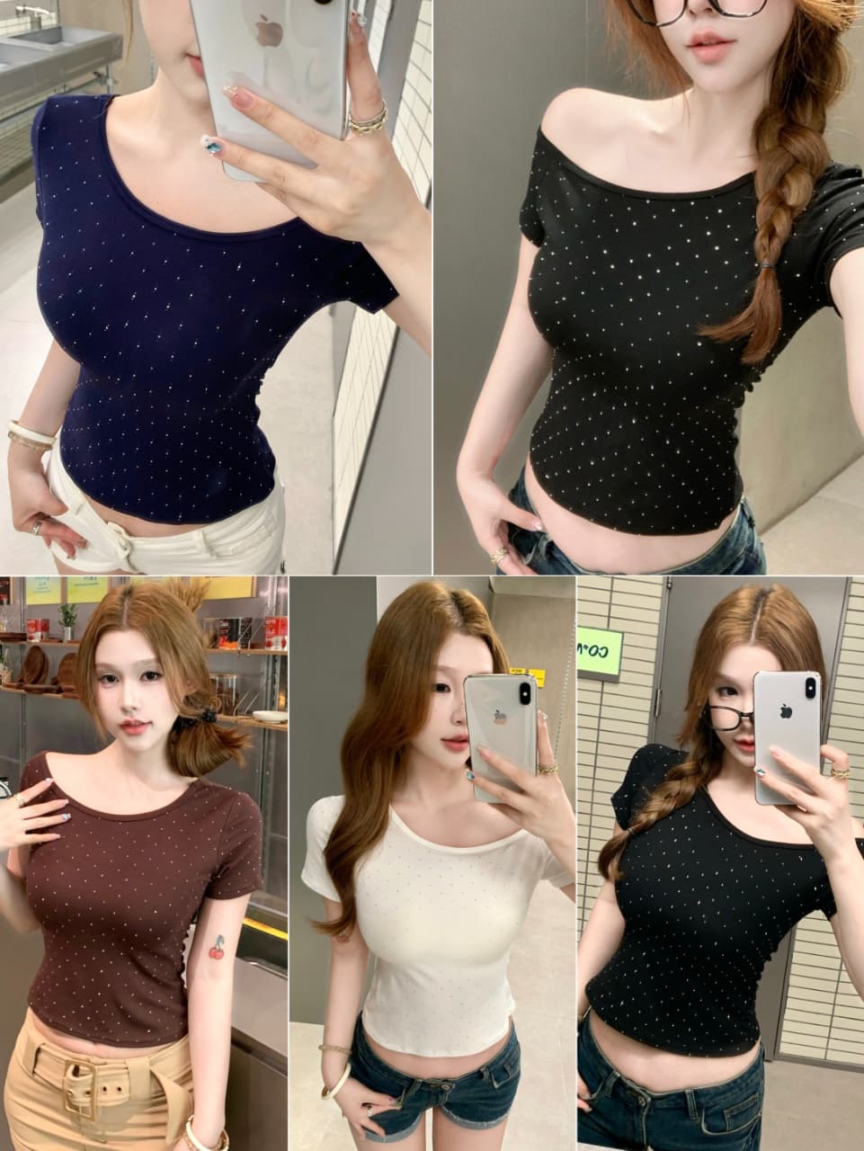 아메리칸 레트로 핫픽스 비스듬한 어깨 반팔 티셔츠 여름 새로운 디자인 센스 몸매 가꾸기 순수한 욕망 핫걸 오프숄더 슬림해 보이는 맨위 상세 이미지 1
