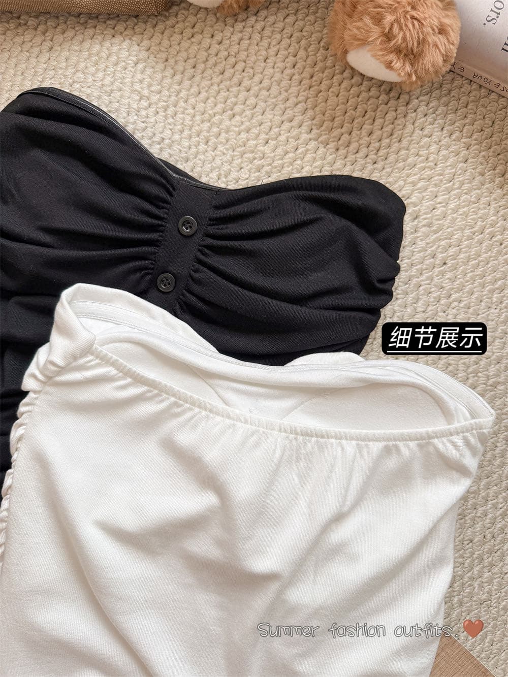 순수한 욕망 바람 섹시함 화이트 주름 튜브탑 맨위 여성 봄 여름 새로운 핫걸 몸매 가꾸기 슬림해 보이는 인사이드 가져 가라. 기본 셔츠 상세 이미지 18