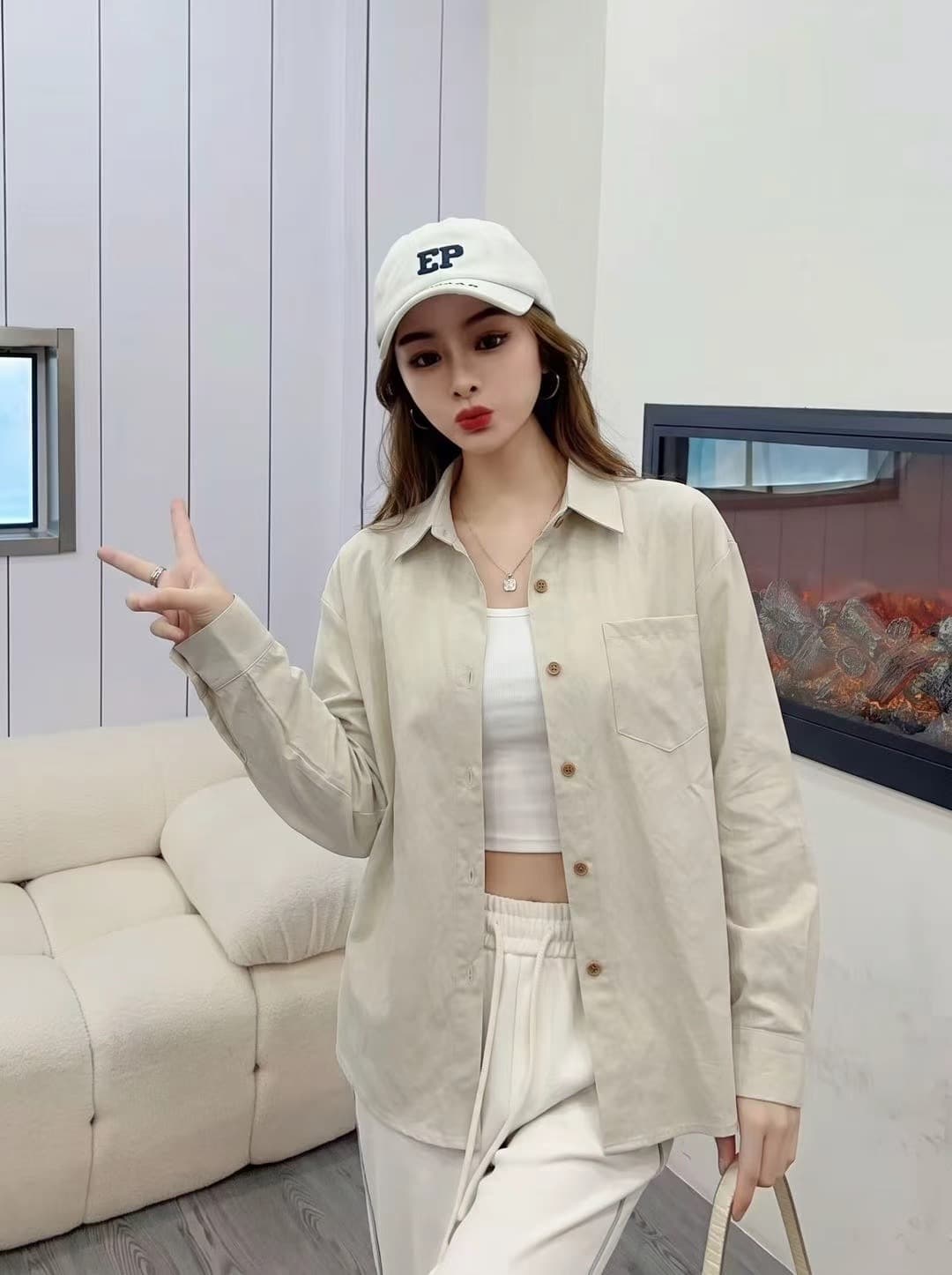 자외선 차단 긴팔 여성 셔츠 가을 새로운 모델 클래스 제인 오래된 돈 바람 루즈핏 캐주얼 중간 길이 셔츠 재킷 맨위 트렌디 상세 이미지 4