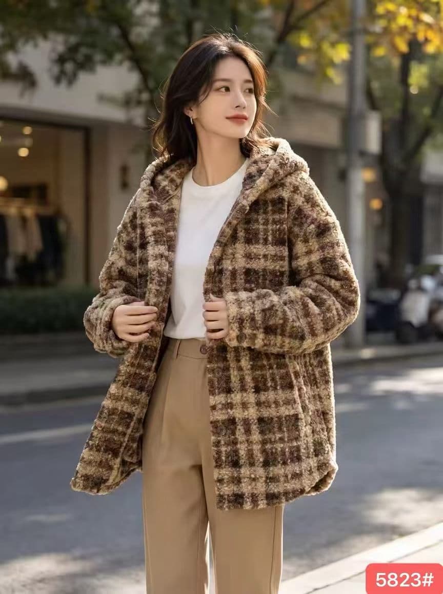 가을 겨울철 새로운 아메리칸 레트로 양털 플리스 두꺼운 보온 재킷 중간 길이 후드 루즈핏 캐주얼 맨위 트렌디 상세 이미지 9