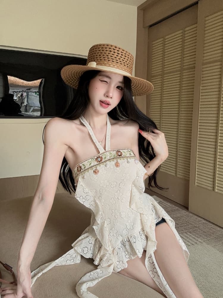 실사 순수한 욕망 핫걸 레트로 보헤미안 바람 섹시함 행침 목 디자인 센스 불규칙 리본 맨위 상세 이미지 4