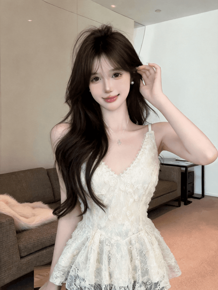 실사 핫걸 섹시함 레이스 조각 캐미솔 홀로우 아웃 디자인 센스 무거운 작업 비즈 박기 아름다운 맨위 이미지 4
