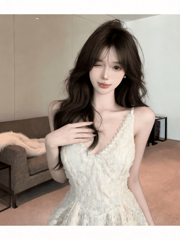 실사 핫걸 섹시함 레이스 조각 캐미솔 홀로우 아웃 디자인 센스 무거운 작업 비즈 박기 아름다운 맨위 상세 이미지 6