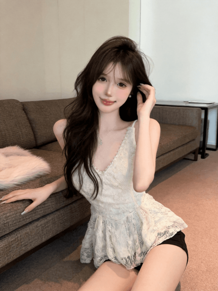 실사 핫걸 섹시함 레이스 조각 캐미솔 홀로우 아웃 디자인 센스 무거운 작업 비즈 박기 아름다운 맨위 상세 이미지 9