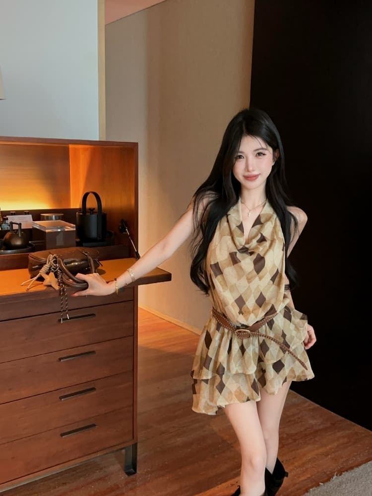 실사 핫걸 불규칙 디자인 센스 프릴 프랑스식 외국 가스 작은 심장 기계 섹시함 행침 목 드레스 상세 이미지 7