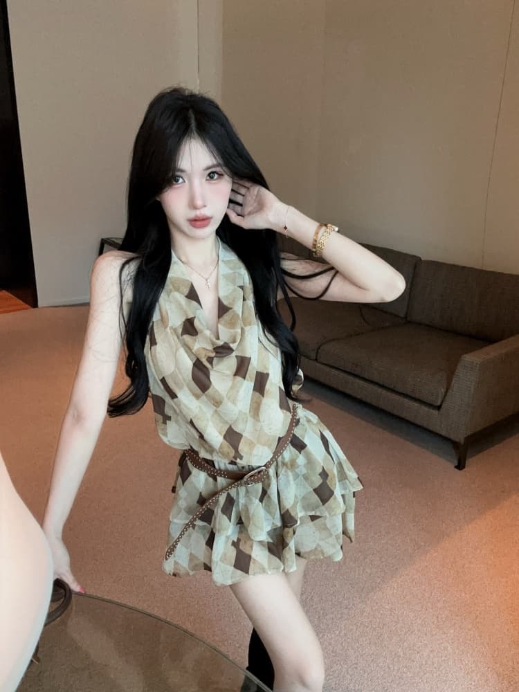 실사 핫걸 불규칙 디자인 센스 프릴 프랑스식 외국 가스 작은 심장 기계 섹시함 행침 목 드레스 상세 이미지 10