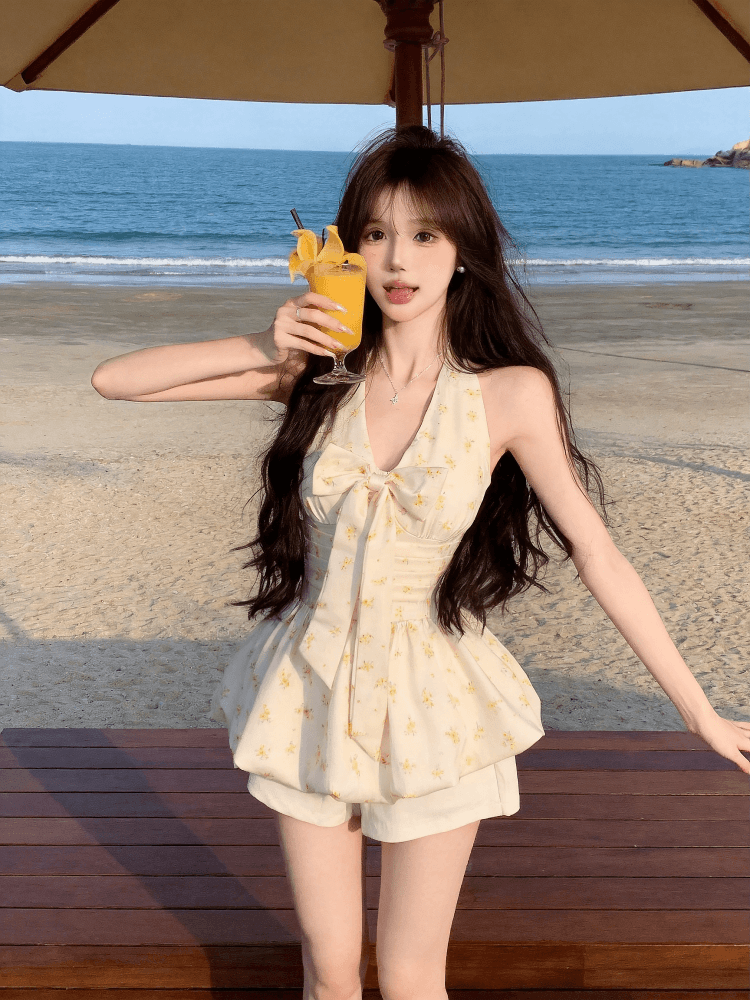 실사 달콤함 꽃무늬 행침 목 조끼 프랑스식 나비 넥타이 꽃밭 맨위 반바지 세트 이미지 4