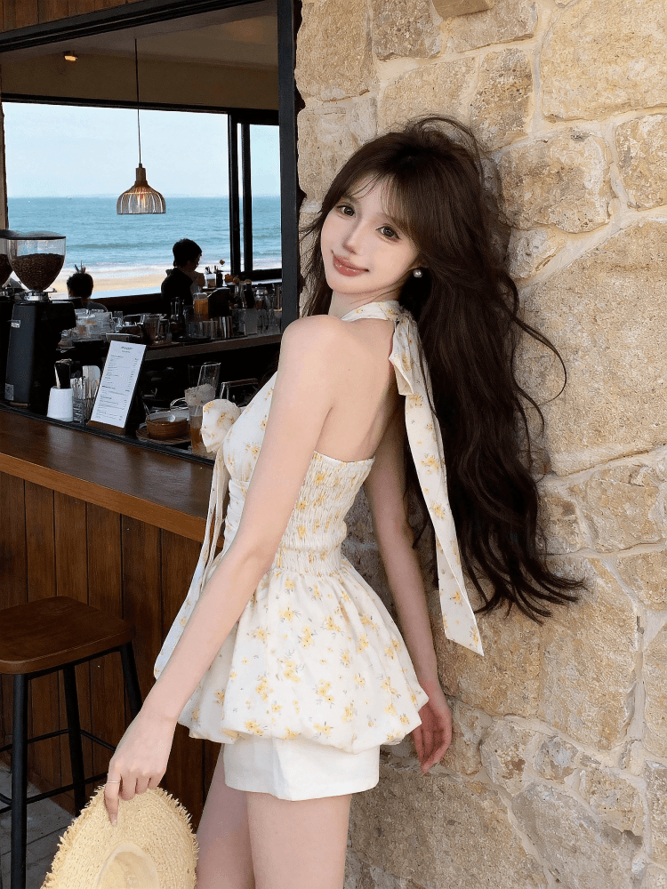 실사 달콤함 꽃무늬 행침 목 조끼 프랑스식 나비 넥타이 꽃밭 맨위 반바지 세트 상세 이미지 5