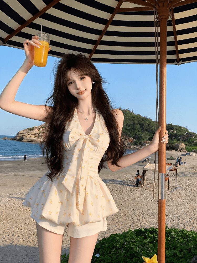 실사 달콤함 꽃무늬 행침 목 조끼 프랑스식 나비 넥타이 꽃밭 맨위 반바지 세트 상세 이미지 7