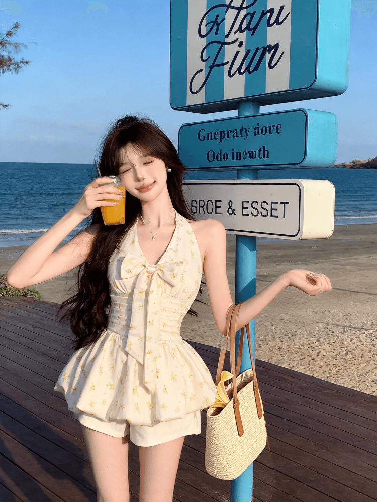 실사 달콤함 꽃무늬 행침 목 조끼 프랑스식 나비 넥타이 꽃밭 맨위 반바지 세트 상세 이미지 12