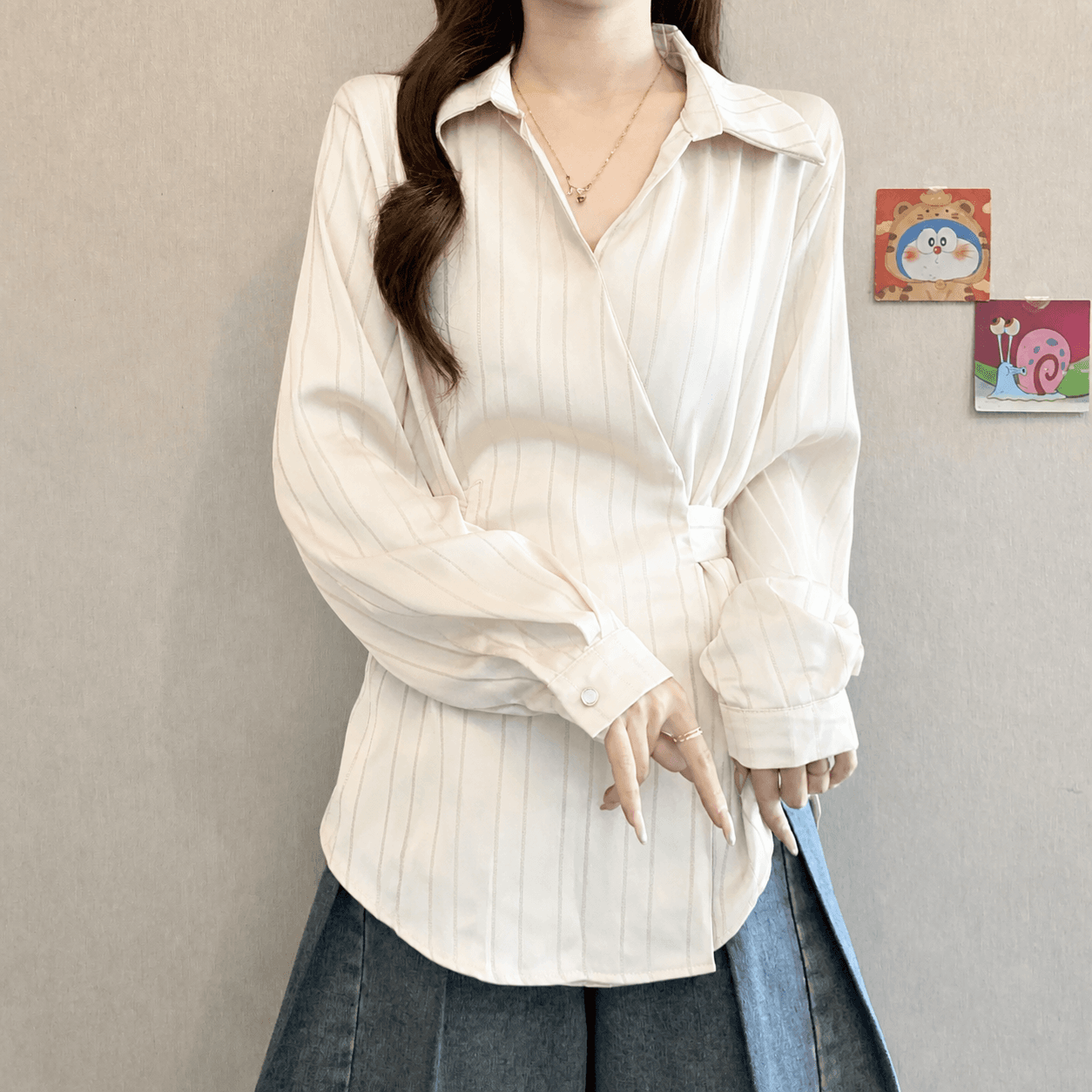 빅 사이즈 작은 대중 셔츠 여성 2026 가을 의상 새로운 미니멀리즘 고급 센스 프랑스식 허리 수축 긴팔 맨위 셔츠 상세 이미지 13