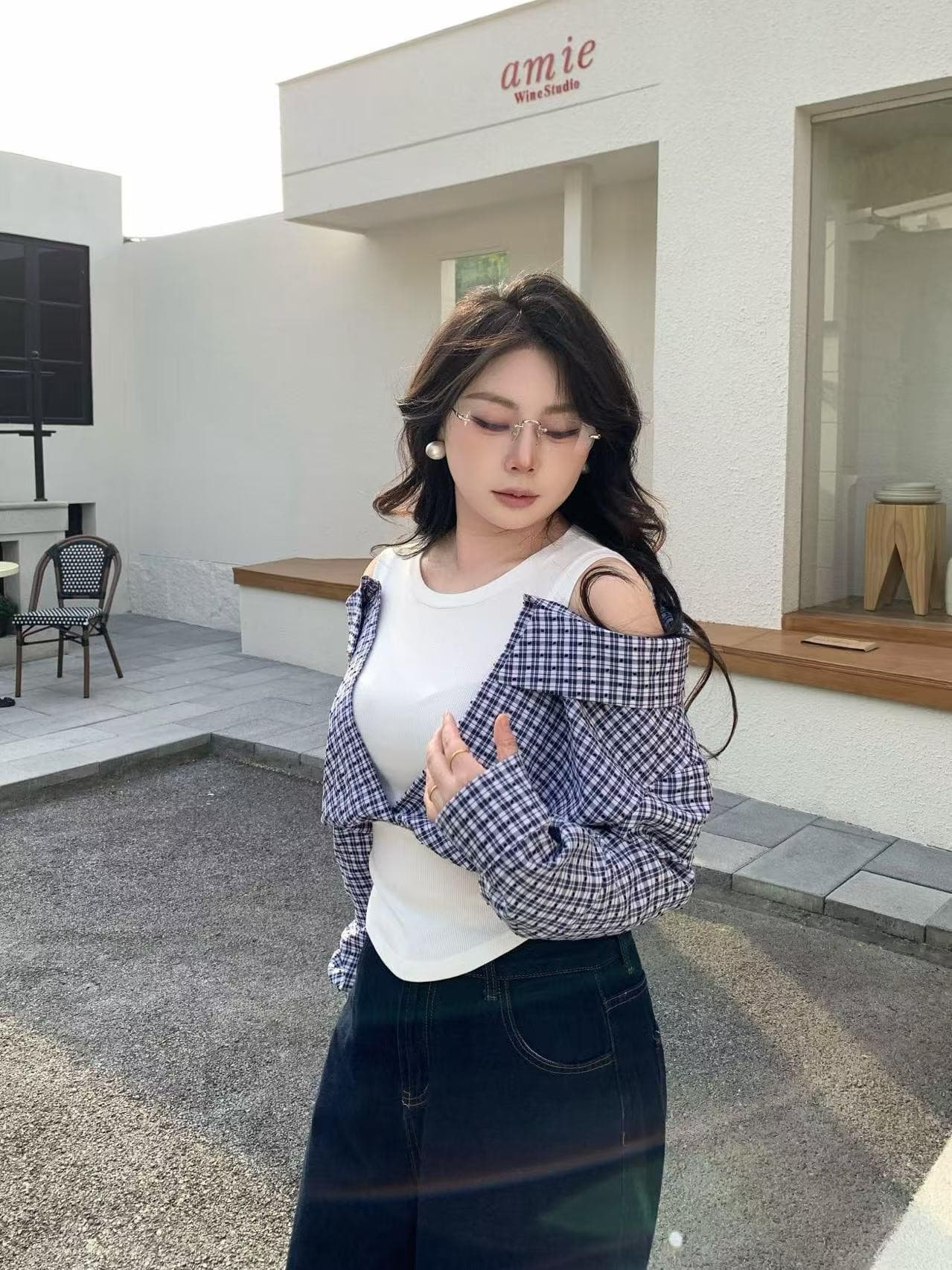 미시 뜨거운 소녀 순수한 욕망 바람 틈새 시장 디자인 가짜 두 조각 슬림 패션 대비 색 스티칭 가짜 두 조각 셔츠 상세 이미지 7