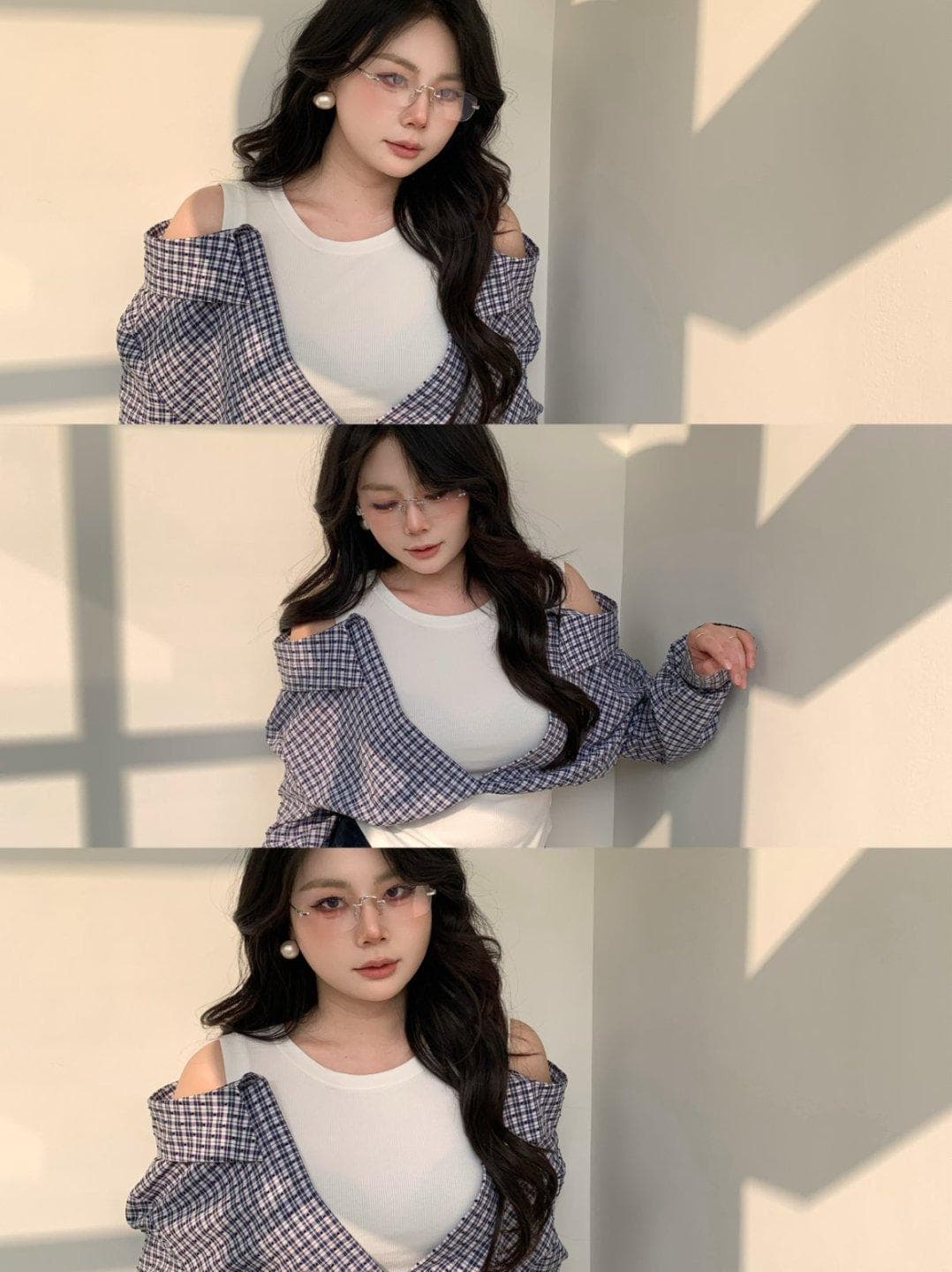 미시 뜨거운 소녀 순수한 욕망 바람 틈새 시장 디자인 가짜 두 조각 슬림 패션 대비 색 스티칭 가짜 두 조각 셔츠 상세 이미지 9