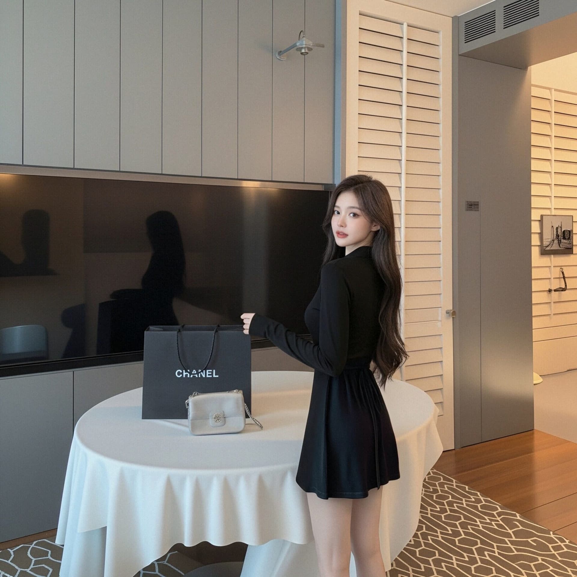 이른 봄 새로운 검정색 POLO 칼라 긴팔 여성 드레스 몸매 가꾸기 슬림해 보이는 미니 스커트 품격 빛 럭셔리 출퇴근 데이트 치마 상세 이미지 12