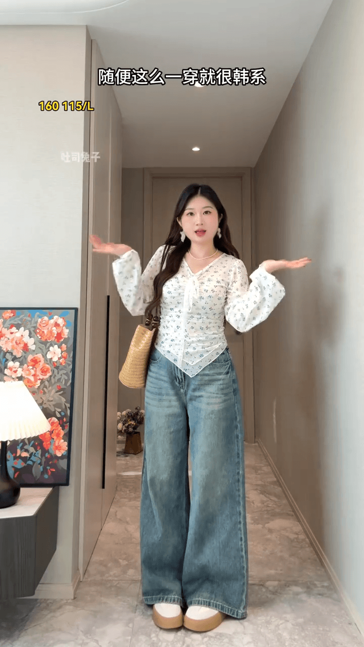 빅 사이즈 지방 mm 순수한 욕망 바람 꽃무늬 레이스 레이스업 티셔츠 여성 봄 새로운 불규칙 슬림해 보이는 맨위 이미지 5