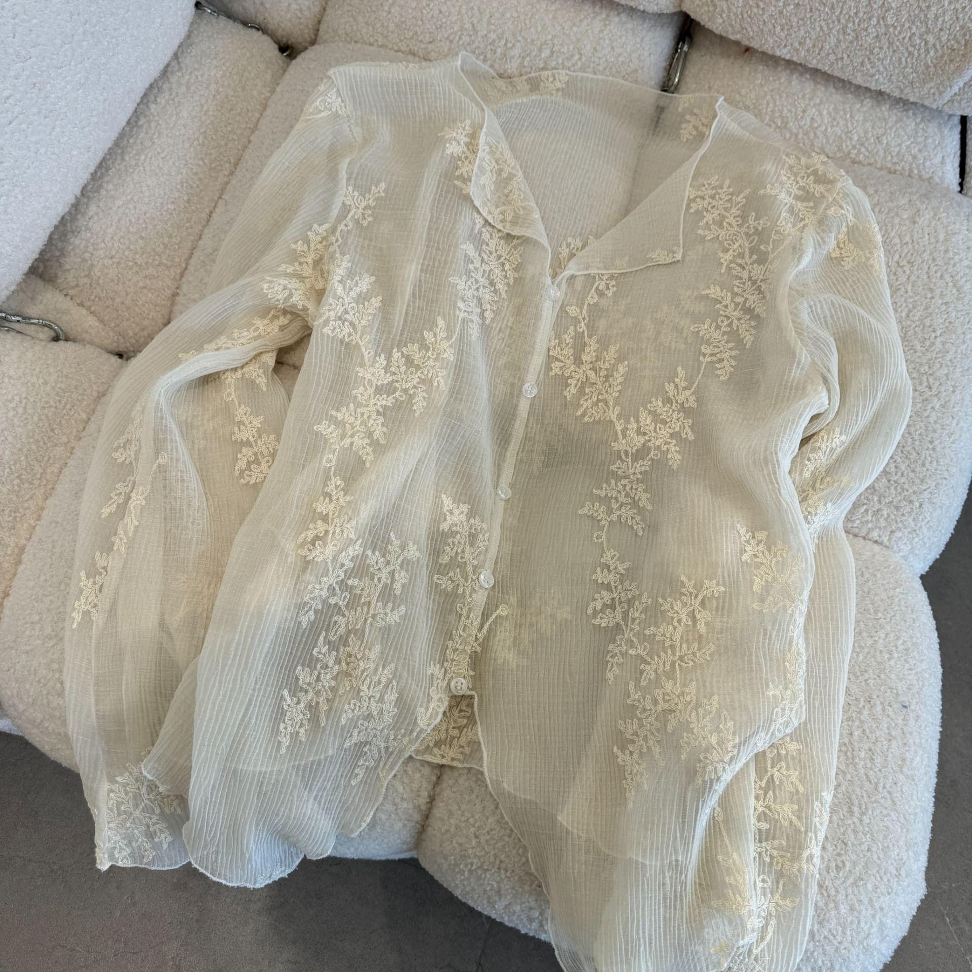 우울한 이상한 나라 무거운 작업 레이스 자수 V넥 긴팔 오픈 가디건 프랑스식 품격 다용도 셔츠 켜기 여성 상세 이미지 2
