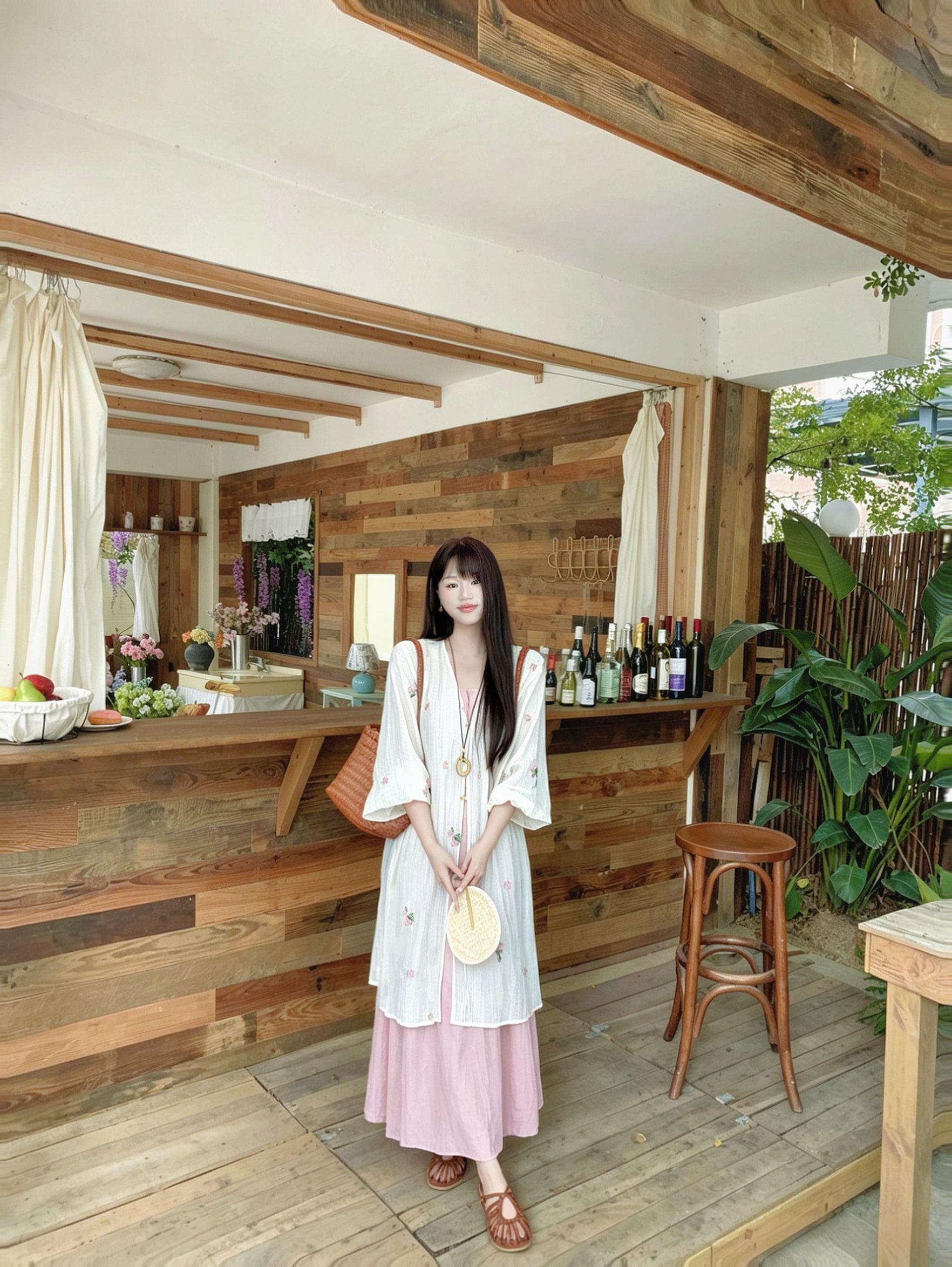 반달 鱼花 남자 머리말 오리지널 디자인 꽃무늬 잘 생긴 휴가 오픈 가디건 녹색 슬립 드레스 임신 엄마 웨어러블 상세 이미지 16
