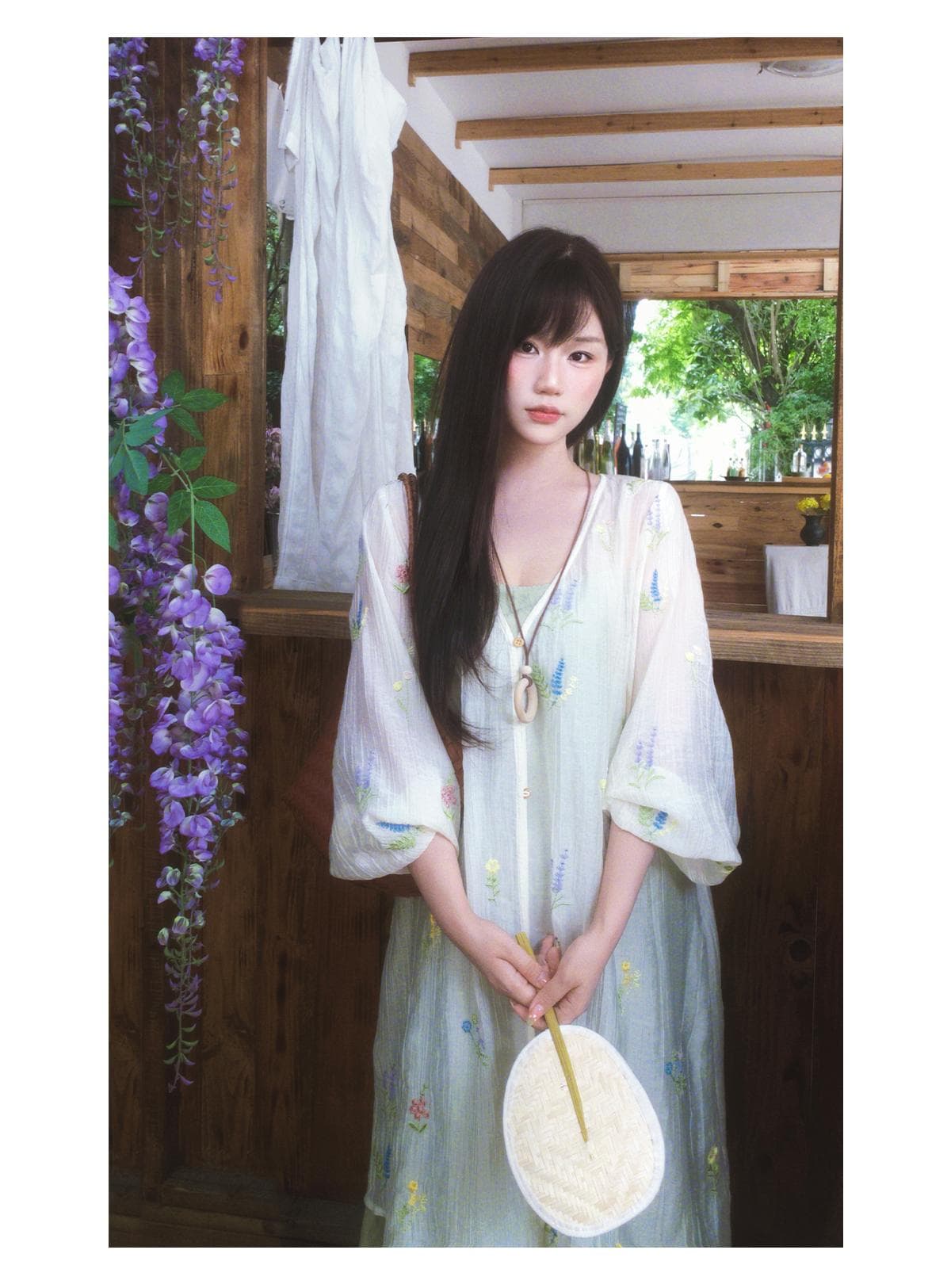 반달 鱼花 남자 머리말 오리지널 디자인 꽃무늬 잘 생긴 휴가 오픈 가디건 녹색 슬립 드레스 임신 엄마 웨어러블 상세 이미지 23