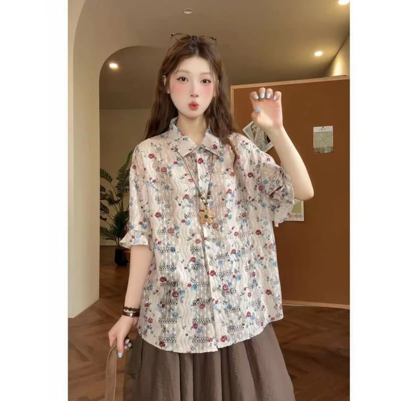 여름 디자인 센스 꽃무늬 레트로 홀로우 아웃 홍콩 느낌 다용도 셔츠 불규칙 패치워크 레이스 디자인 센스 바지 이미지 3