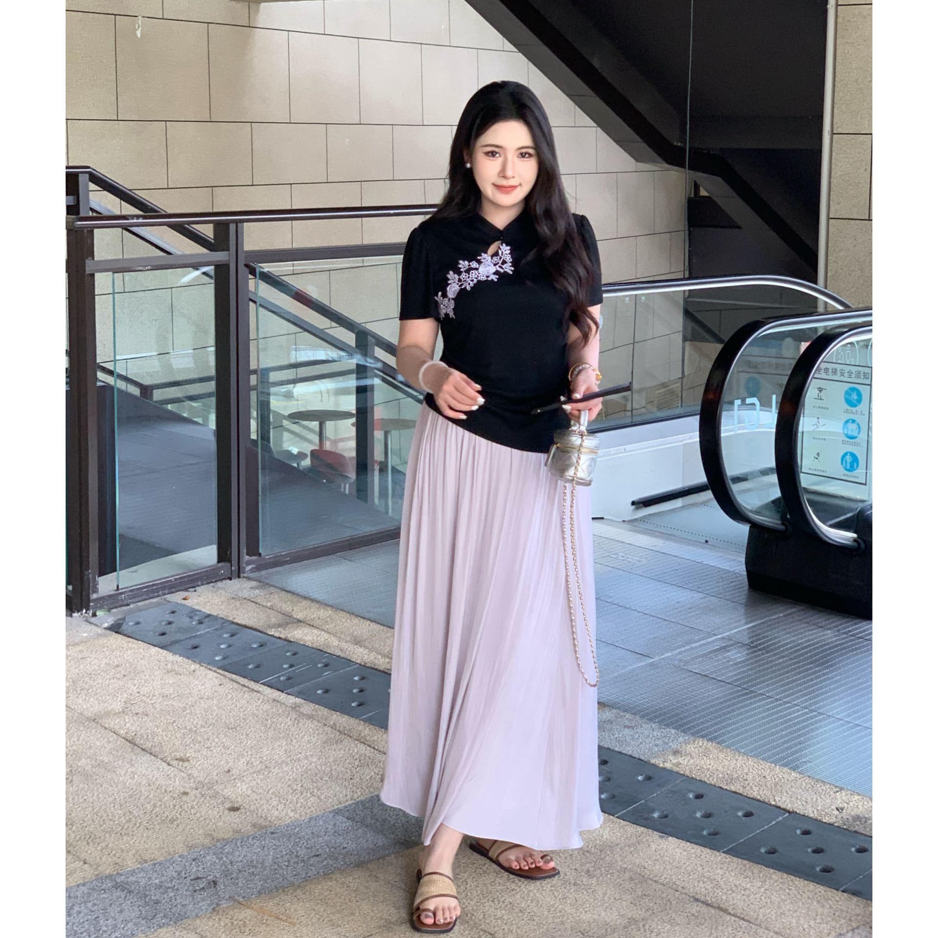 마이크로 지방 새로운 중식 젠 바람 빅 사이즈 여성 의류 여름 지방 mm 표지 고기 슬림해 보이는 맨위 반신 스커트 투피스 슈트 상세 이미지 4
