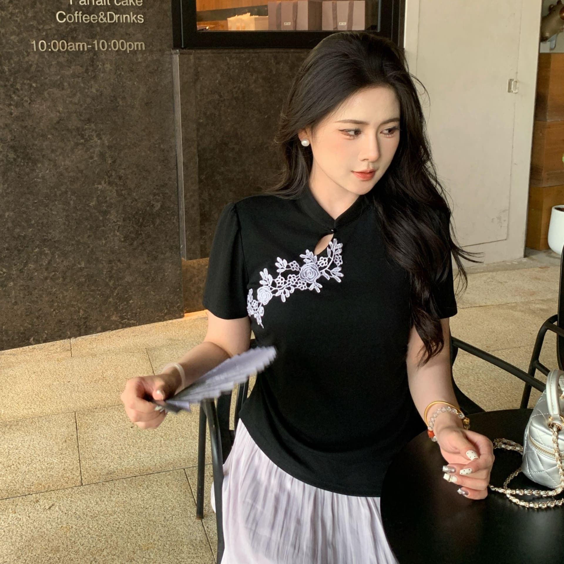 마이크로 지방 새로운 중식 젠 바람 빅 사이즈 여성 의류 여름 지방 mm 표지 고기 슬림해 보이는 맨위 반신 스커트 투피스 슈트 상세 이미지 6