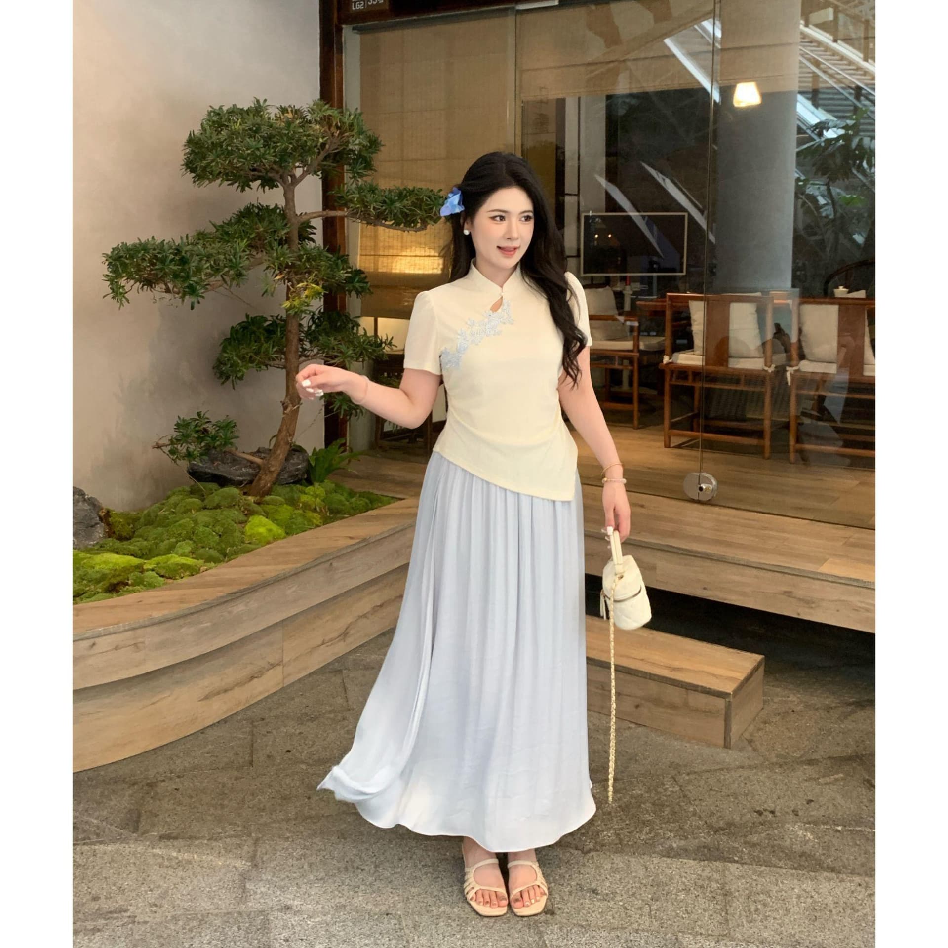 마이크로 지방 새로운 중식 젠 바람 빅 사이즈 여성 의류 여름 지방 mm 표지 고기 슬림해 보이는 맨위 반신 스커트 투피스 슈트 상세 이미지 7