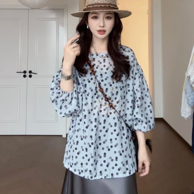 프랑스식 고급 센스 연령 감소 작은 대중 외국 가스 도트 무늬 셔츠 맨위 여성 이미지 2